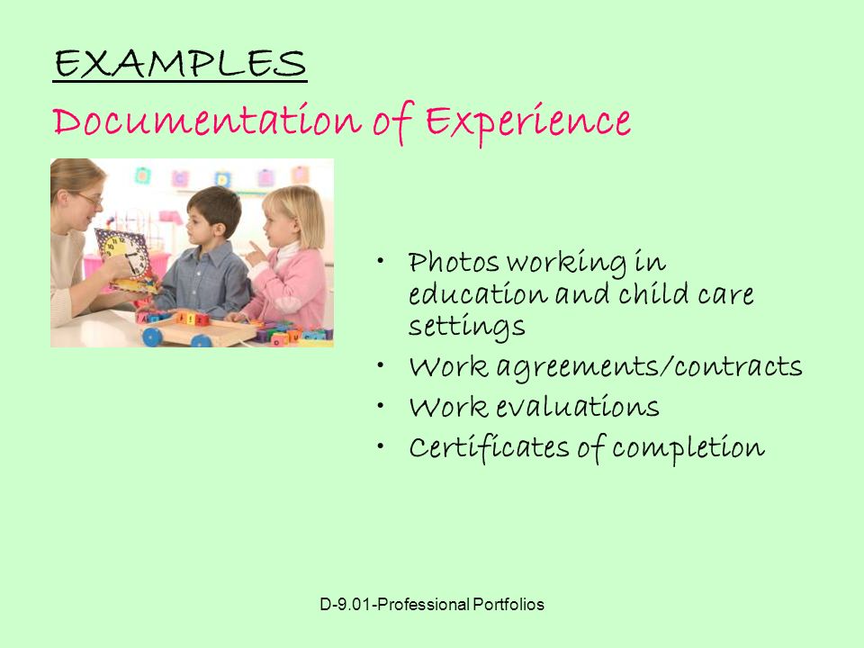EXAMPLES Documentation of Experience