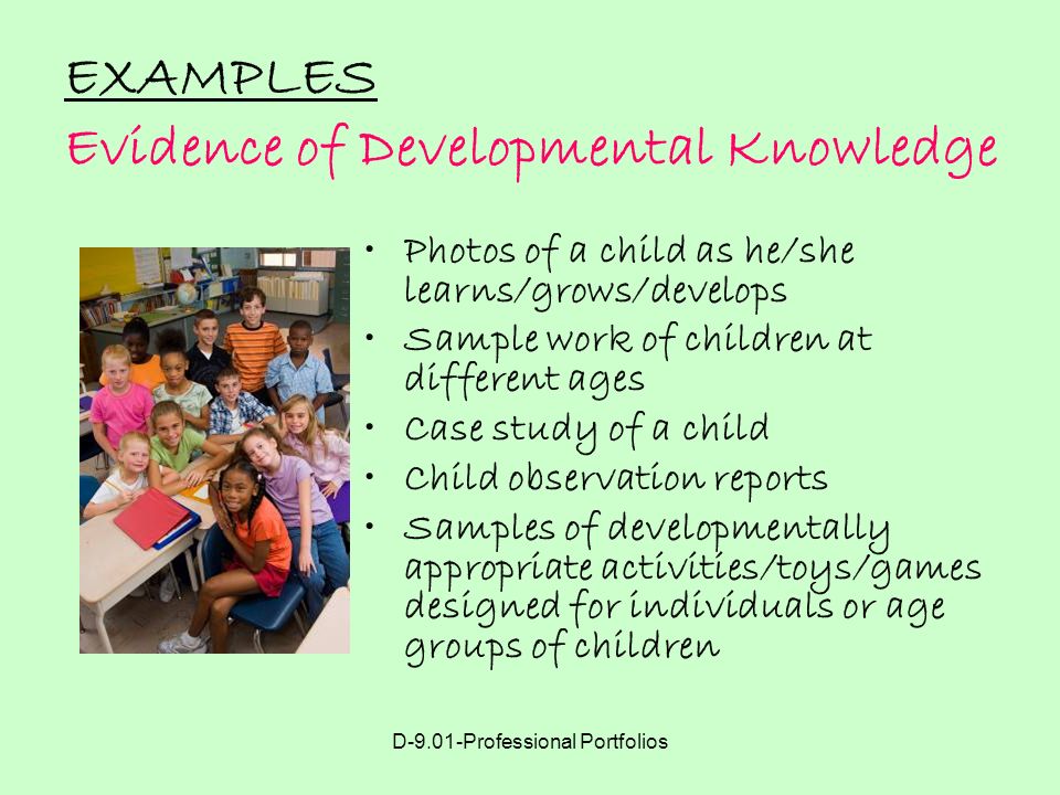 EXAMPLES Evidence of Developmental Knowledge