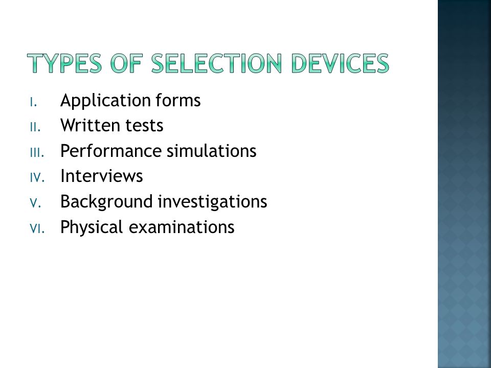 Types of selection devices