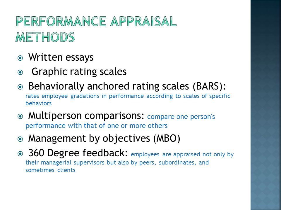 Performance appraisal methods