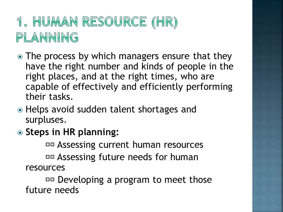1. Human resource (HR) planning