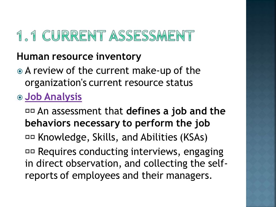 1.1 Current assessment Human resource inventory