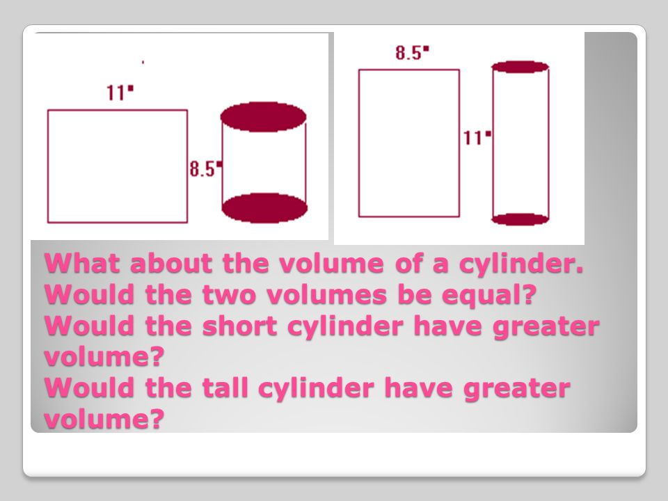 What about the volume of a cylinder. Would the two volumes be equal