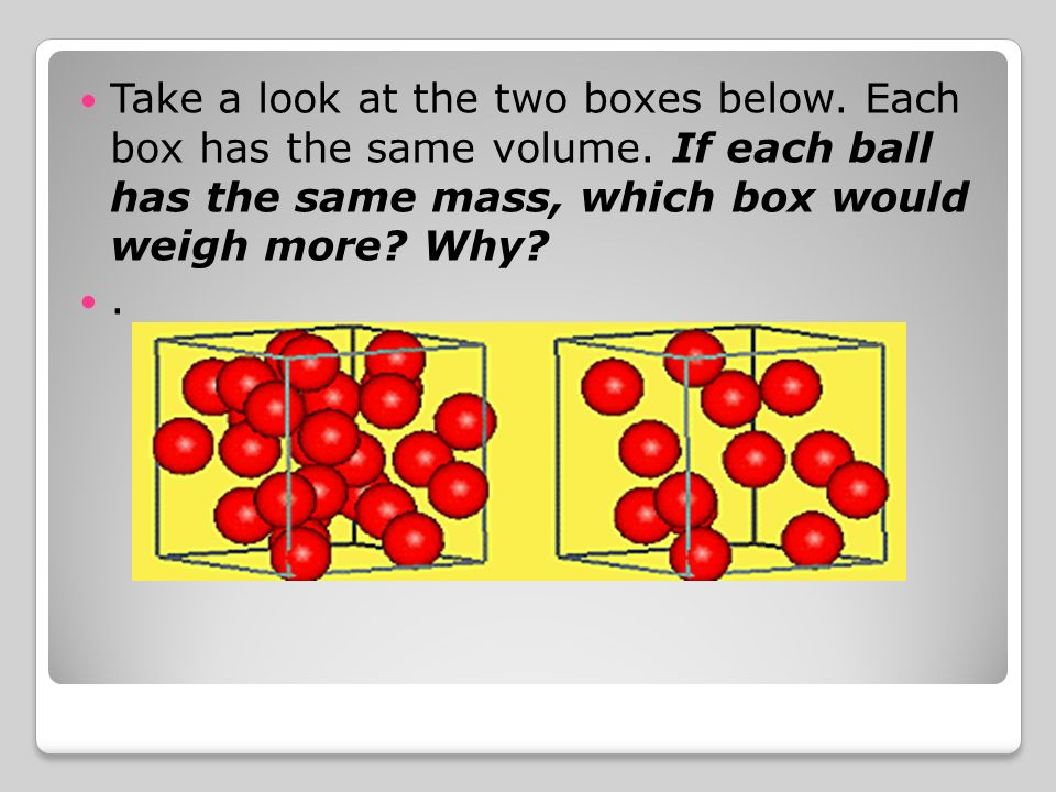 Take a look at the two boxes below. Each box has the same volume