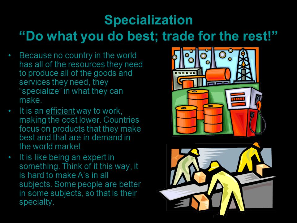 Specialization Do what you do best; trade for the rest!