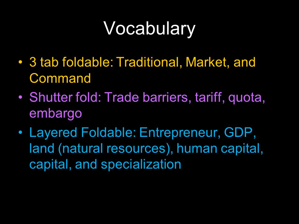 Vocabulary 3 tab foldable: Traditional, Market, and Command