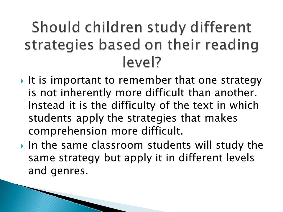 Should children study different strategies based on their reading level