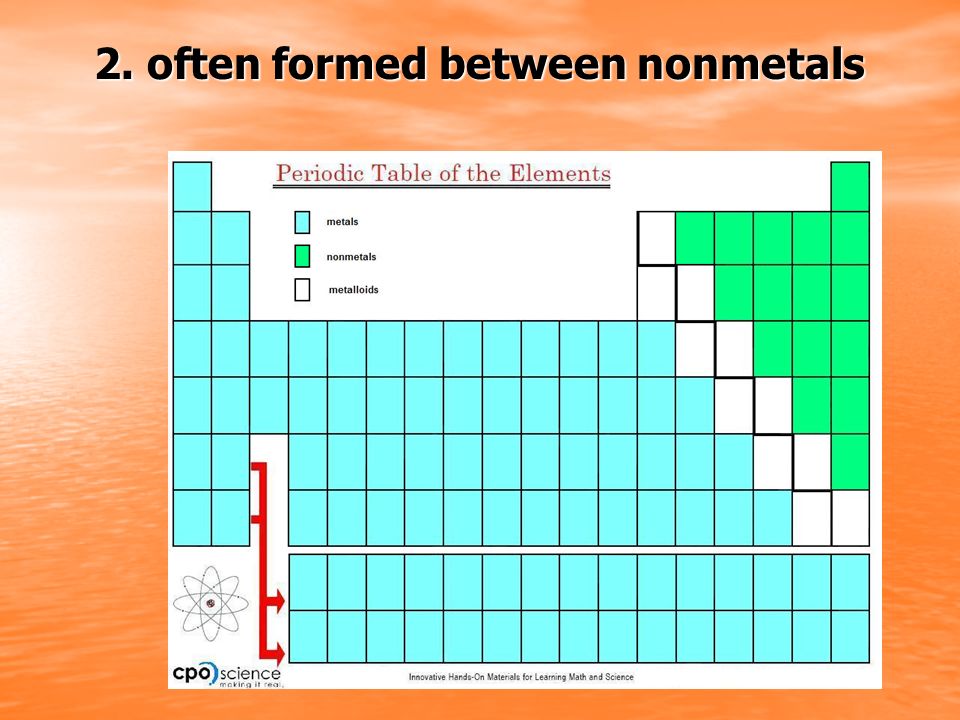2. often formed between nonmetals