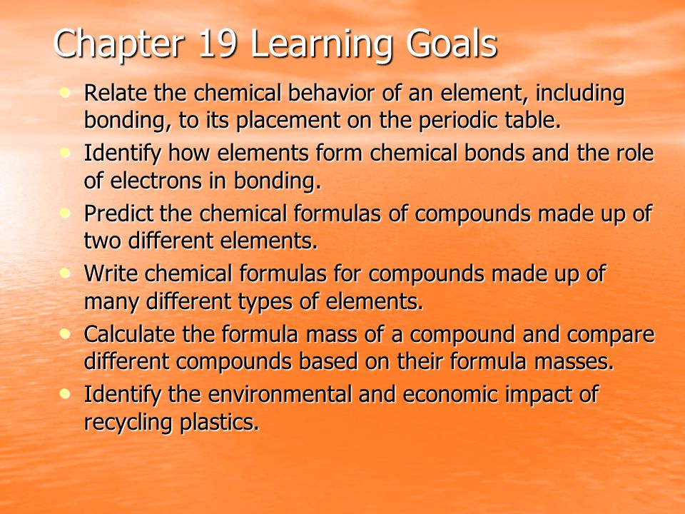 Chapter 19 Learning Goals