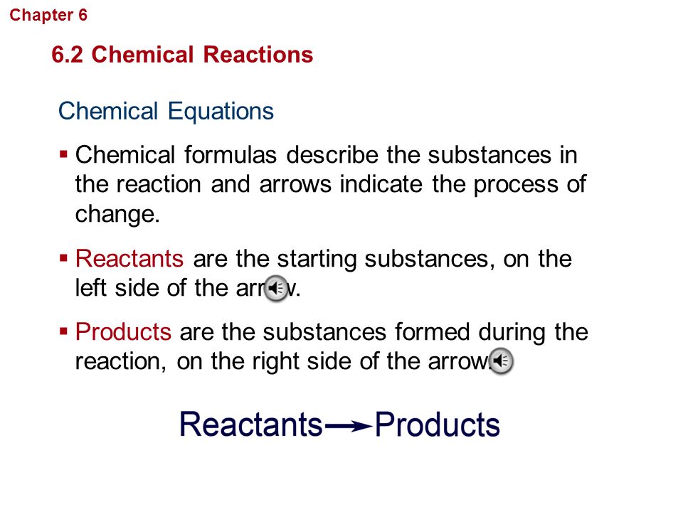Reactants are the starting substances, on the left side of the arrow.