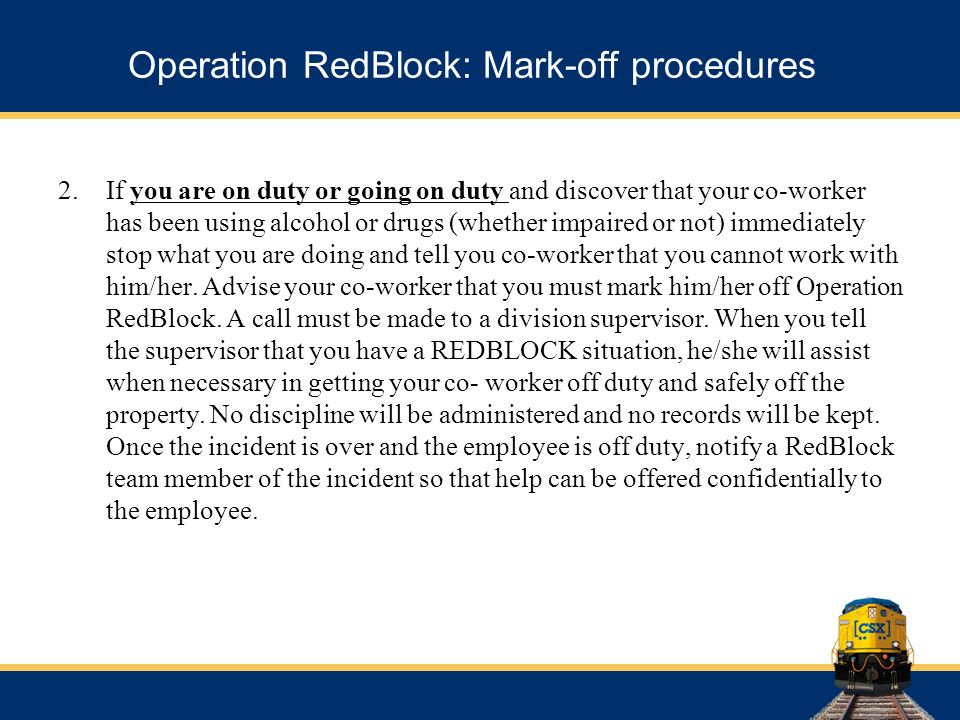 Operation RedBlock: Mark-off procedures