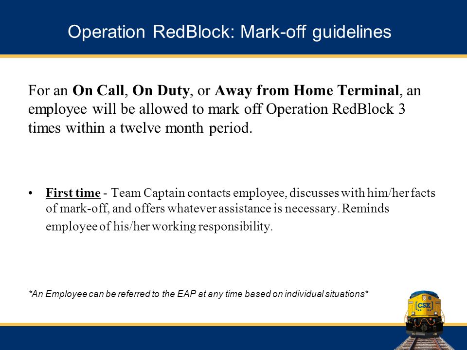 Operation RedBlock: Mark-off guidelines