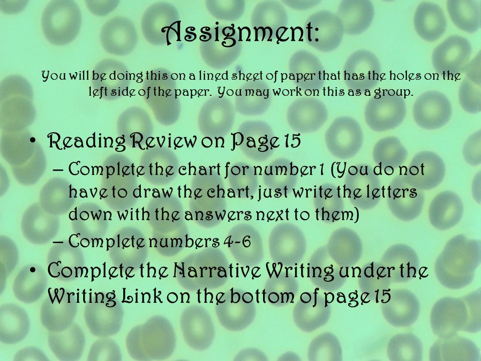 Assignment: Reading Review on Page 15