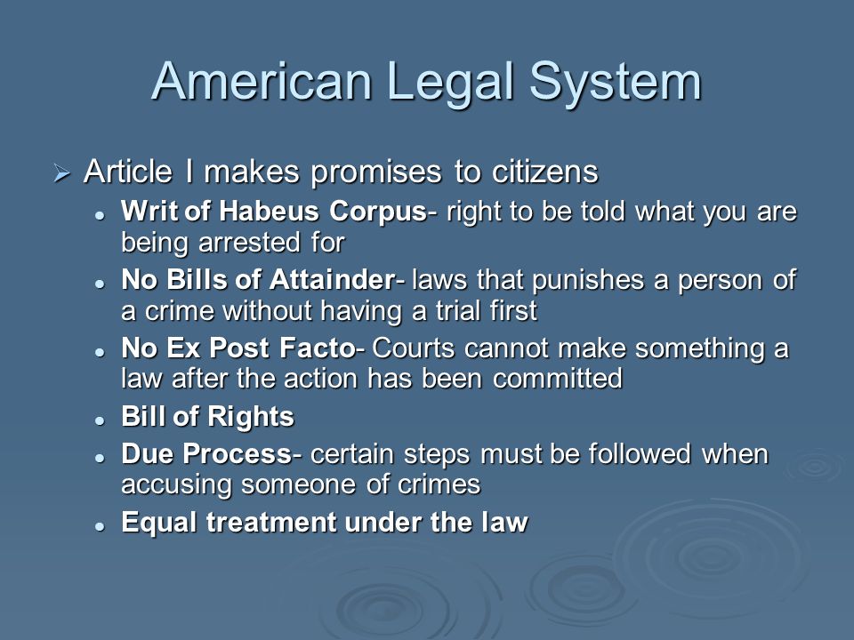American Legal System Article I makes promises to citizens