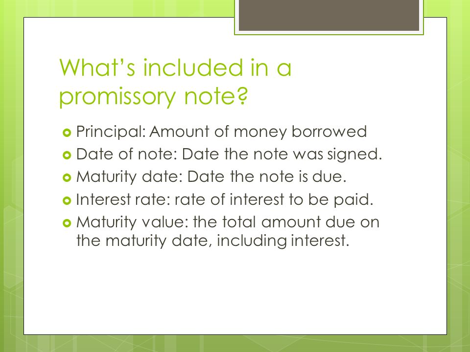 What’s included in a promissory note