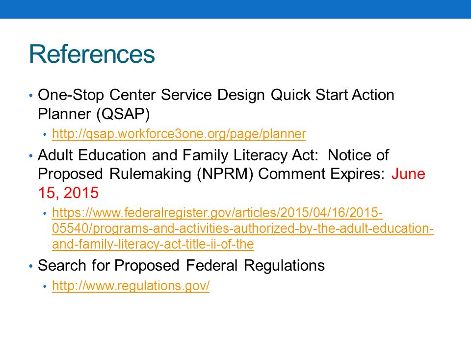 References One-Stop Center Service Design Quick Start Action Planner (QSAP)