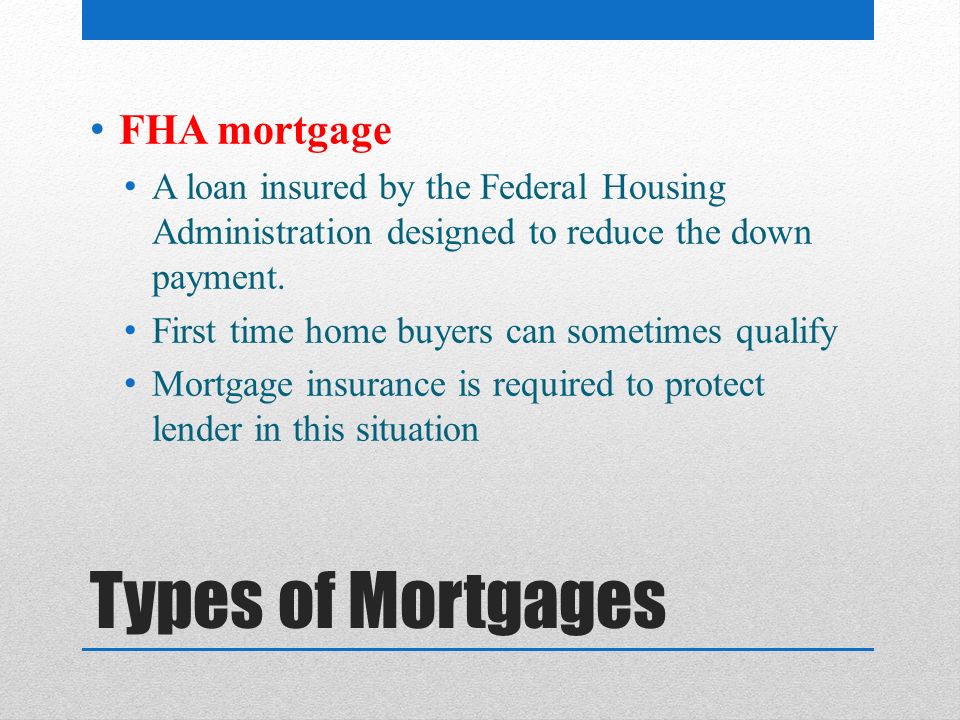 Types of Mortgages FHA mortgage