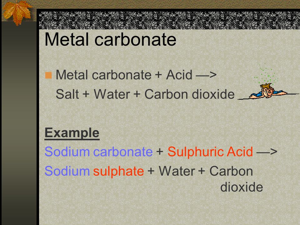 Metal carbonate Metal carbonate + Acid —>