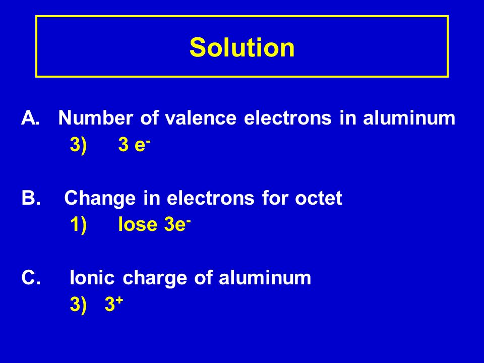 Solution A. Number of valence electrons in aluminum 3) 3 e-