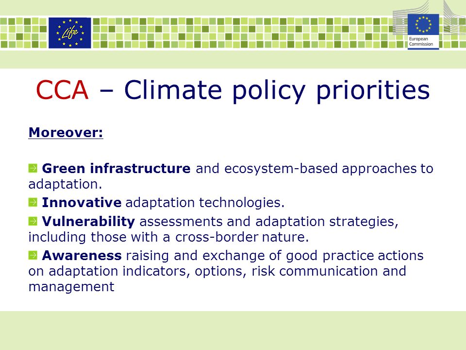 CCA – Climate policy priorities