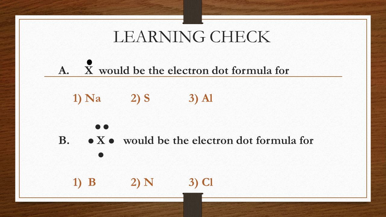 LEARNING CHECK A. X would be the electron dot formula for