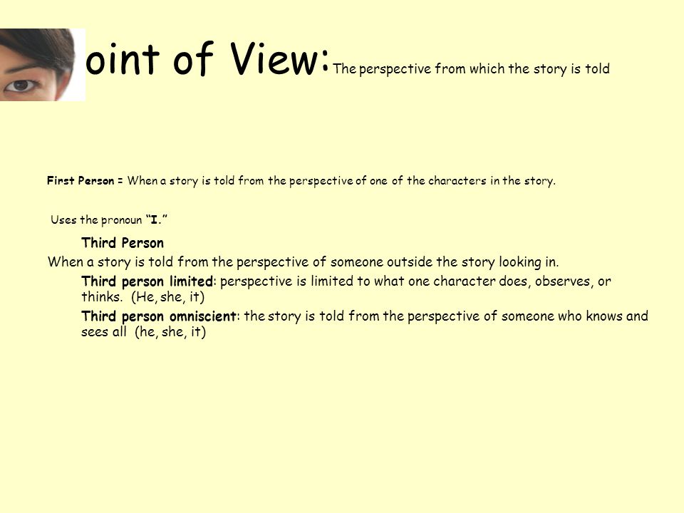 Point of View:The perspective from which the story is told