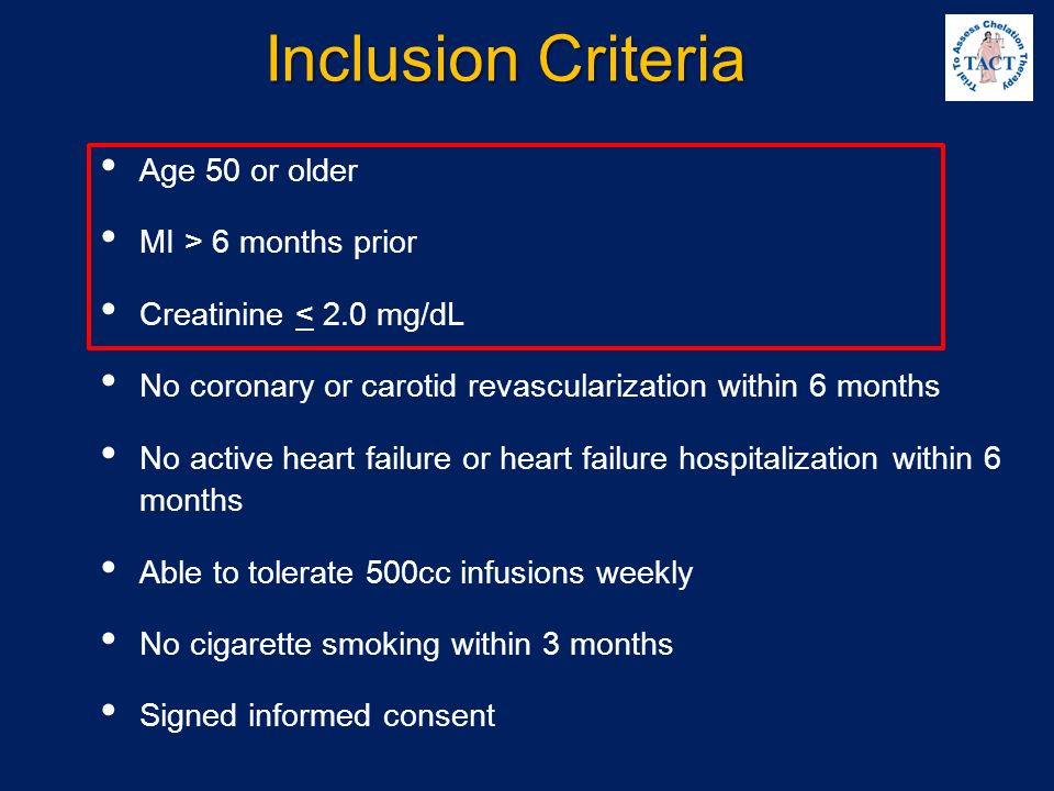 Inclusion Criteria Age 50 or older MI > 6 months prior