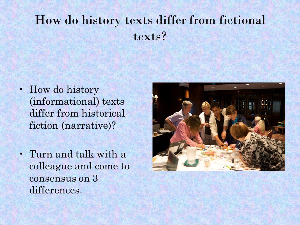 How do history texts differ from fictional texts