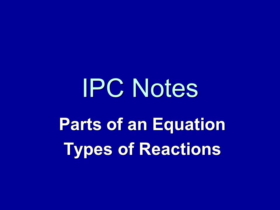 Parts of an Equation Types of Reactions