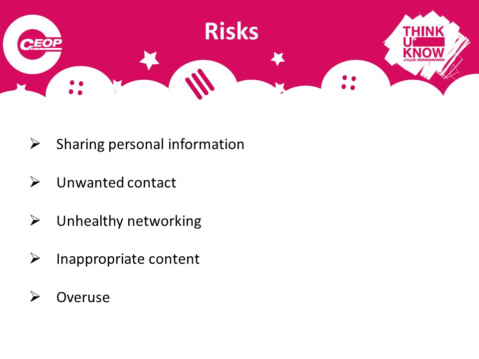 Risks Sharing personal information Unwanted contact