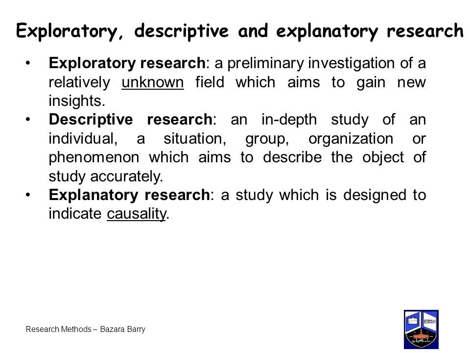 Exploratory, descriptive and explanatory research