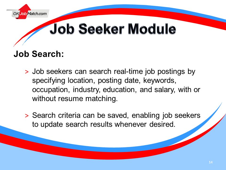 Job Seeker Module Job Search:
