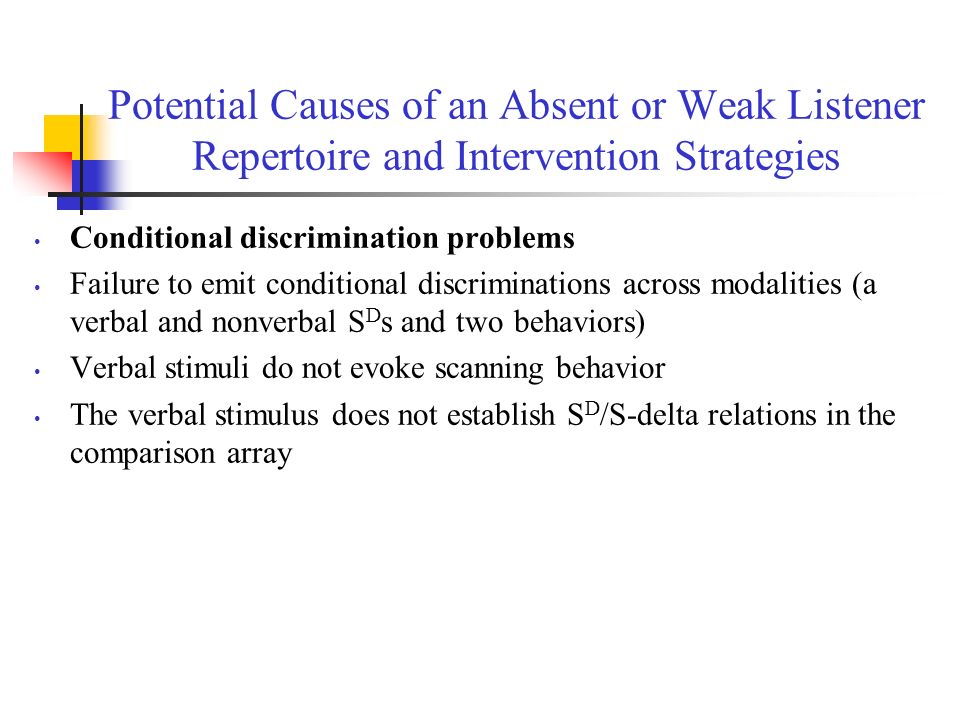 Potential Causes of an Absent or Weak Listener Repertoire and Intervention Strategies
