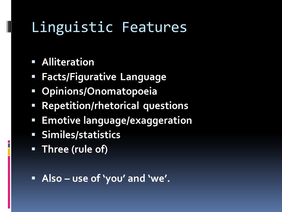 Linguistic Features Alliteration Facts/Figurative Language