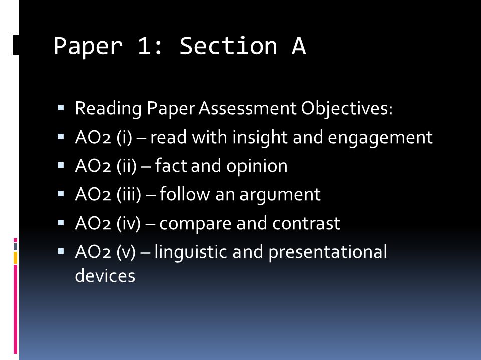 Paper 1: Section A Reading Paper Assessment Objectives: