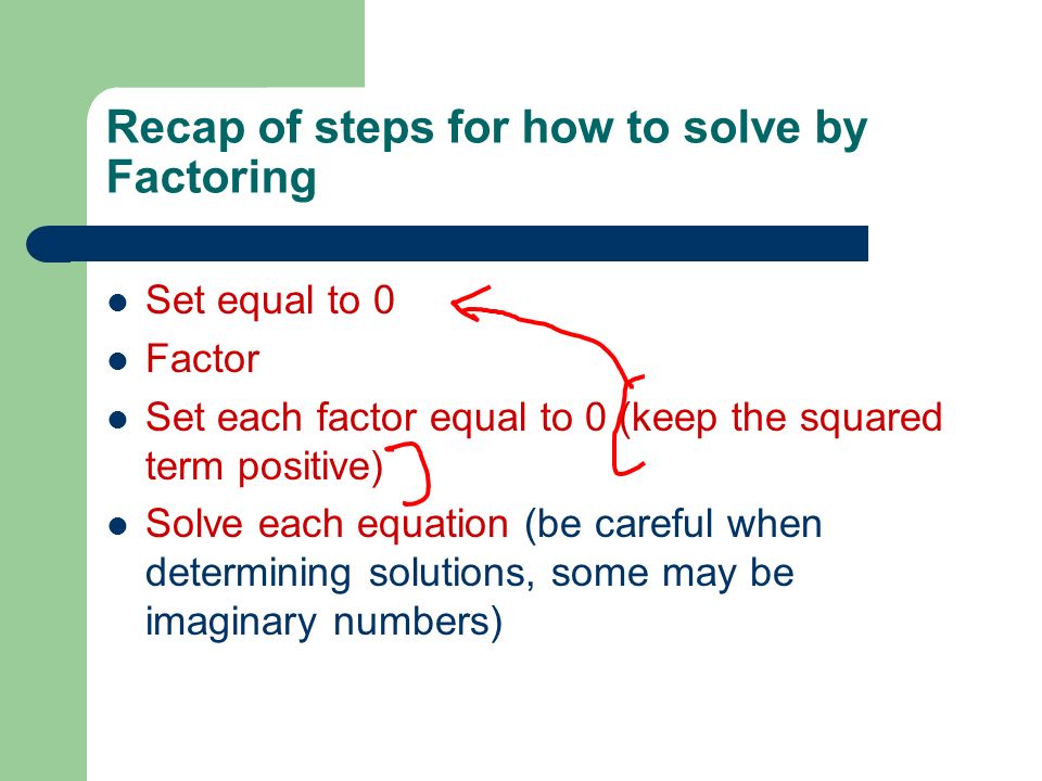 Recap of steps for how to solve by Factoring
