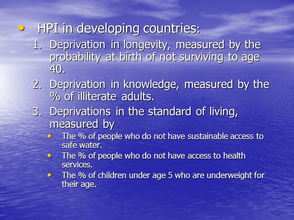 HPI in developing countries: