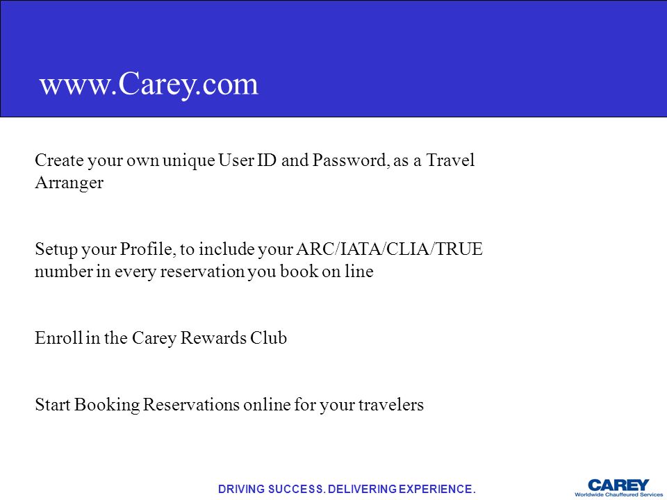 Create your own unique User ID and Password, as a Travel Arranger.