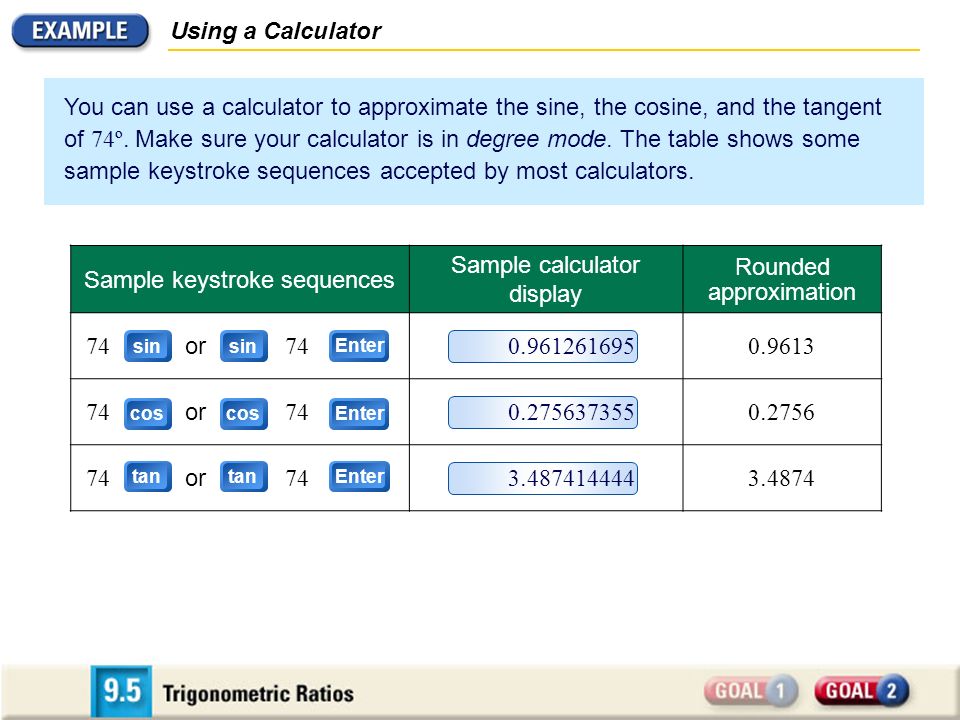 Sample keystroke sequences Sample calculator display Rounded