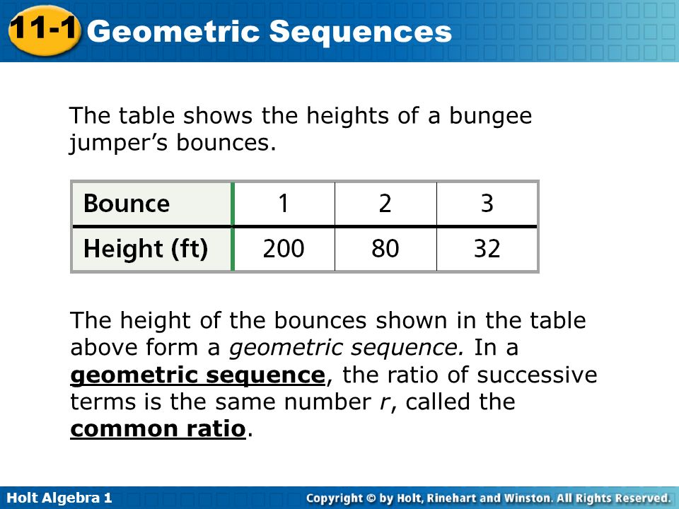The table shows the heights of a bungee jumper’s bounces.