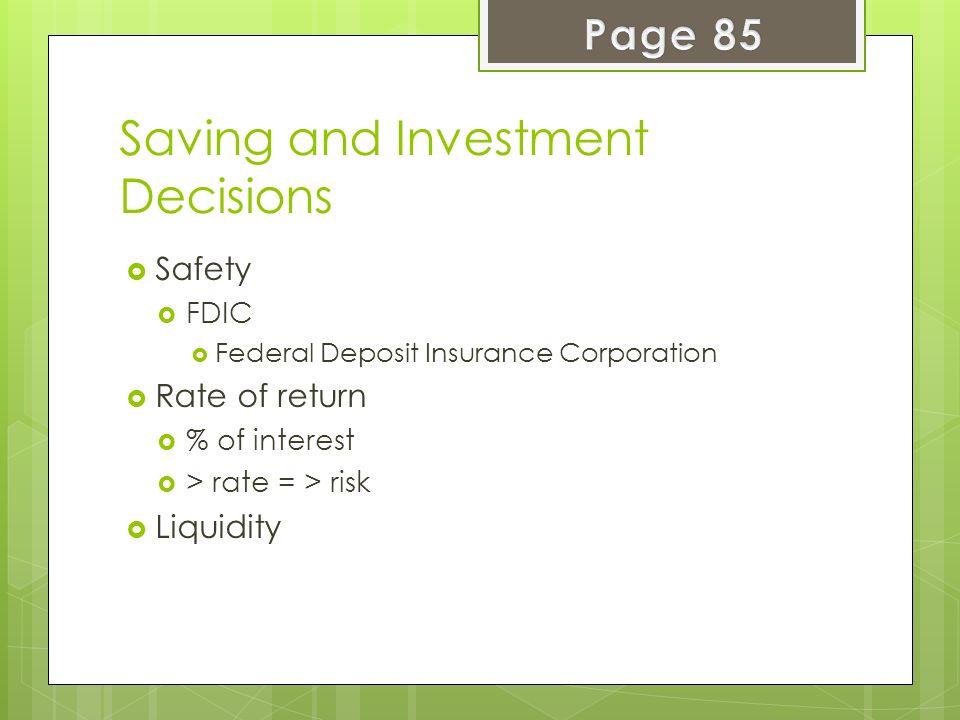 Saving and Investment Decisions