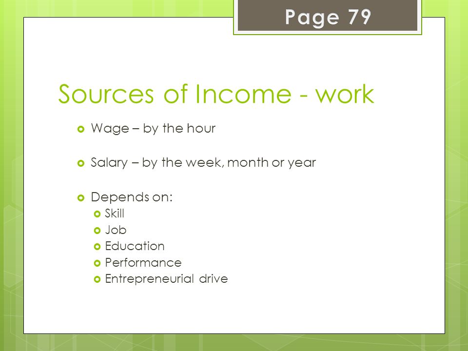 Sources of Income - work