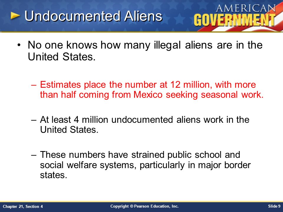 Undocumented Aliens No one knows how many illegal aliens are in the United States.