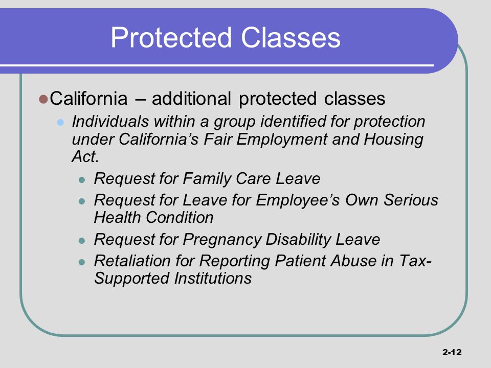 Protected Classes California – additional protected classes