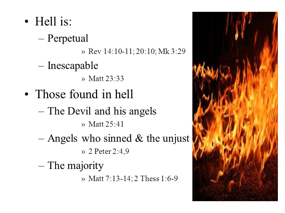 Hell is: Those found in hell Perpetual Inescapable