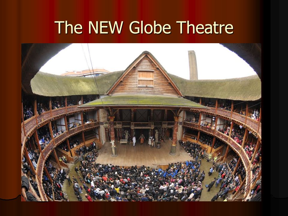 The NEW Globe Theatre The new Globe in England, based after the original. Trap door in the floor for bringing up ghosts or other surprises.