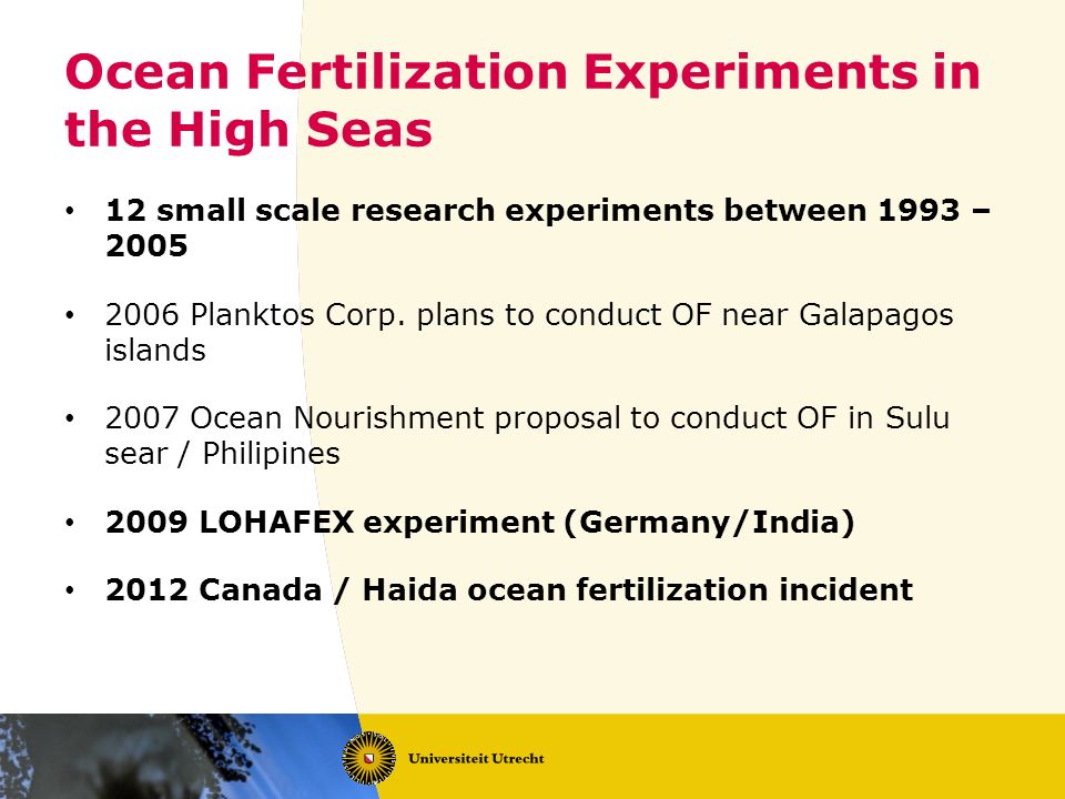 Ocean Fertilization Experiments in the High Seas