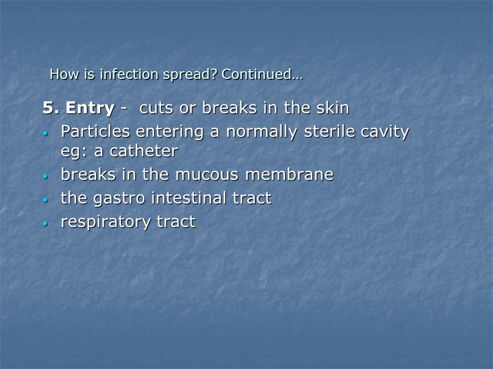 How is infection spread Continued…