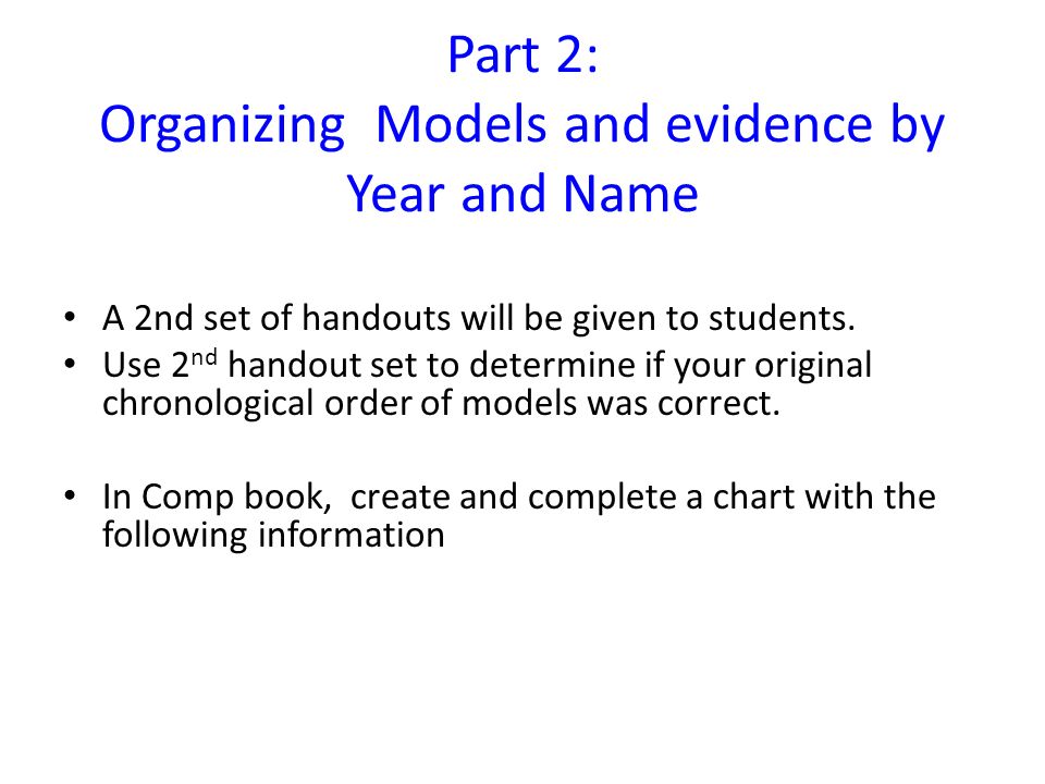 Part 2: Organizing Models and evidence by Year and Name