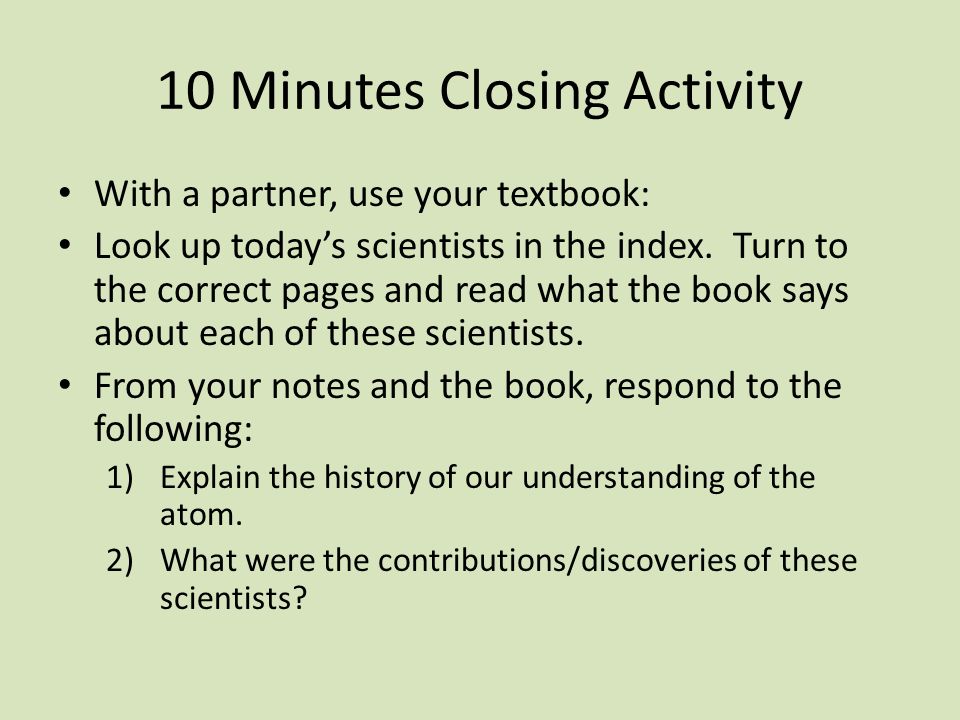 10 Minutes Closing Activity